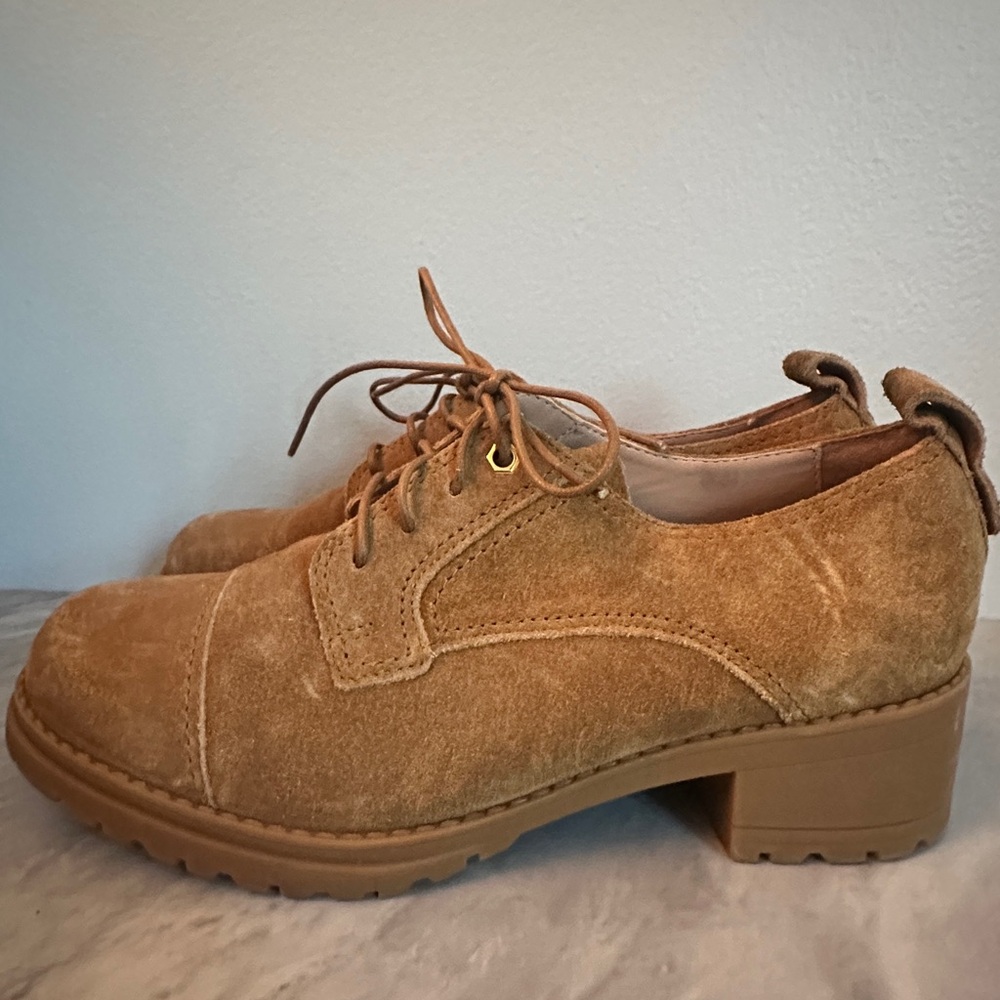Cole Haan Women’s Suede Lace-Up Oxfords – Tan, Size 9B
